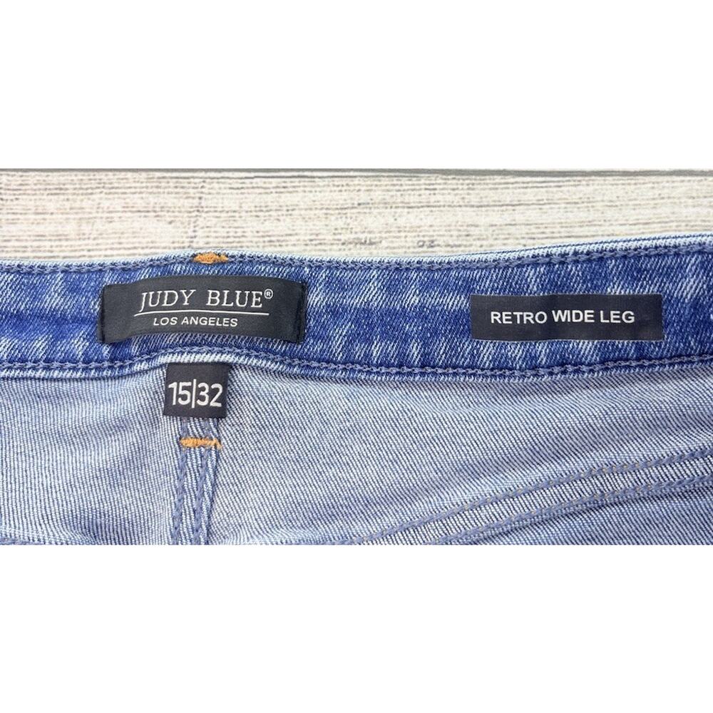 Judy Blue Retro Wide Leg Lightly Distressed Raw Hem Denim Blue Jeans Size 15/32 - Picture 6 of 11